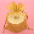 Flat Organza Gift Bag with 2 Satin Ribbon Gold 10/PK